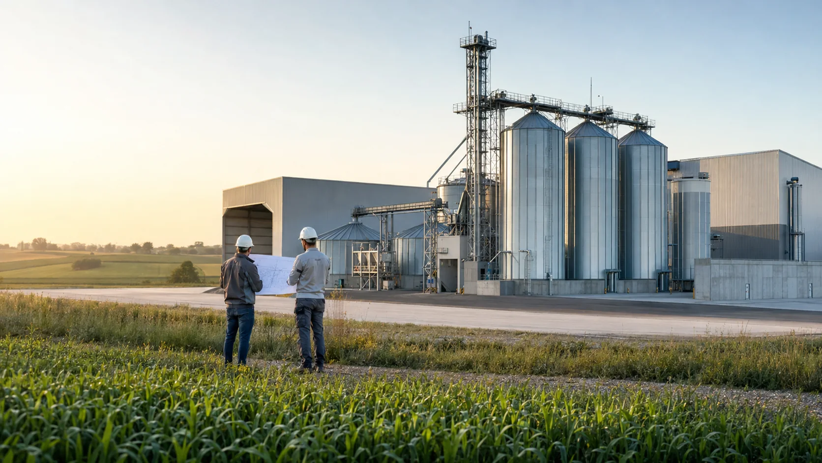 Technische Projektplanung für eine moderne Agraranlage — KI-generiertes Symbolbild